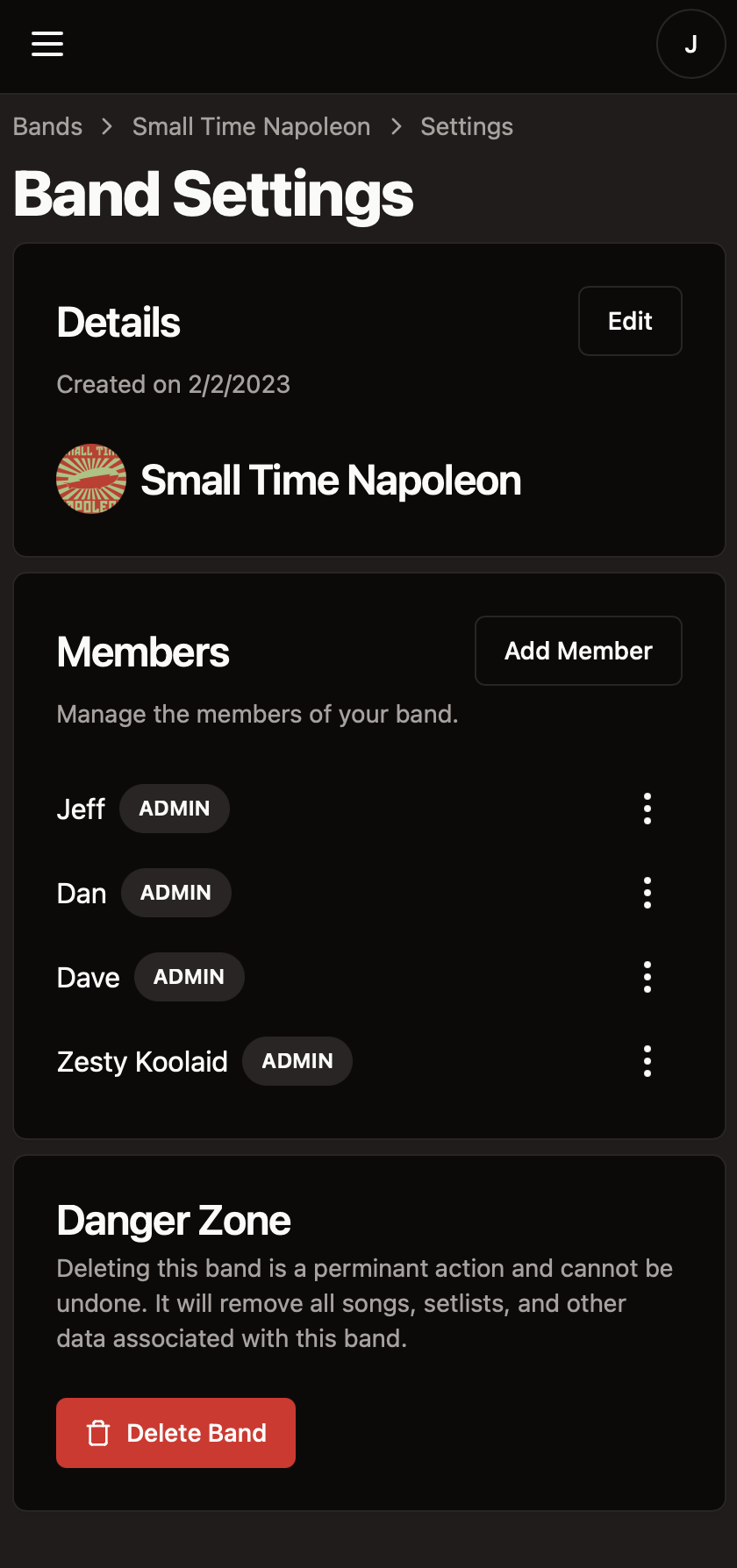 member UI example